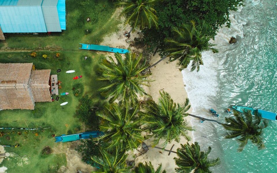 Stunning overhead drone photo of the Sabbit Surf Camp in the Mentawai Islands
