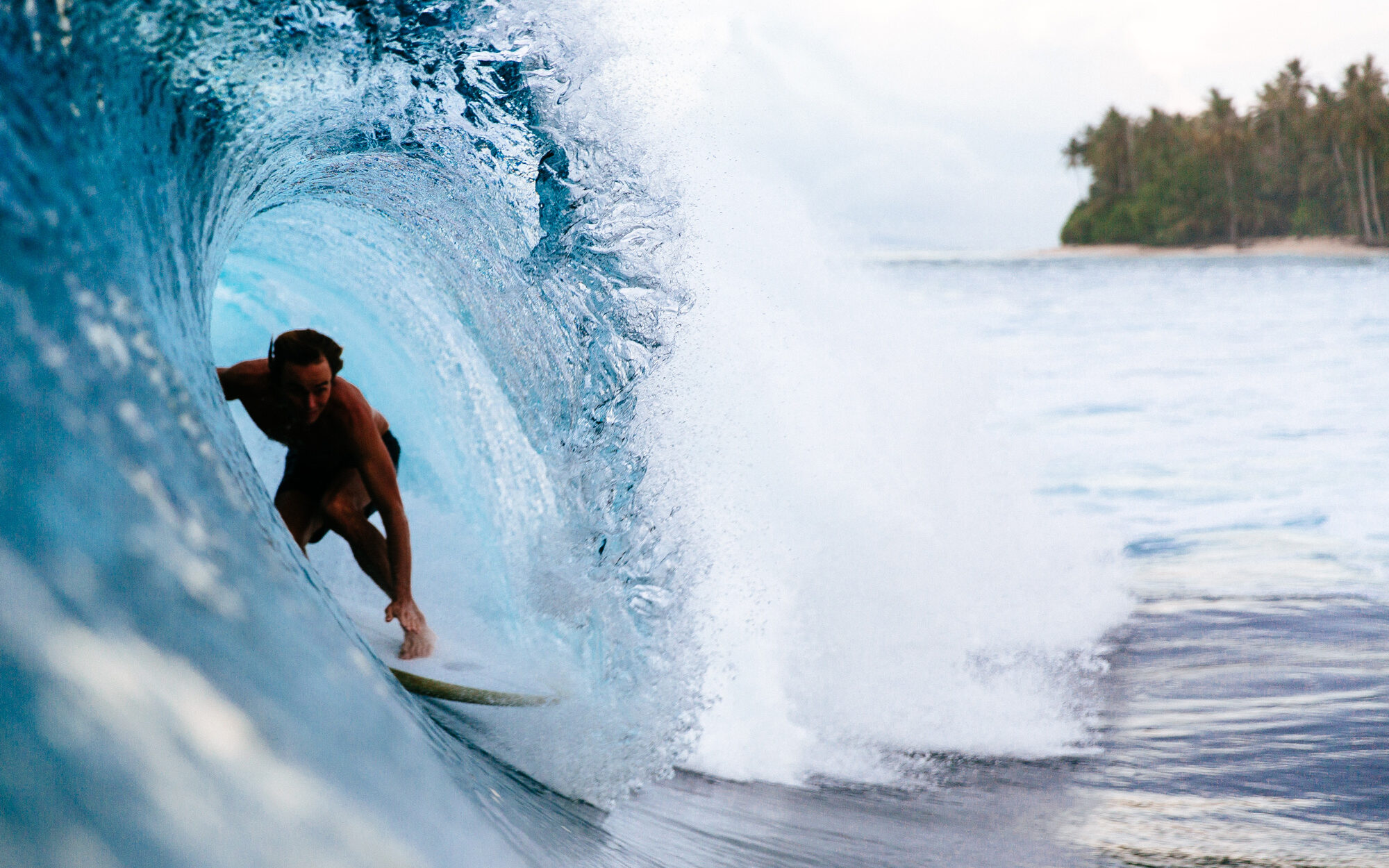 Surfer catching a perfect barrel at Hollow Tree's in the Mentawai Islands
