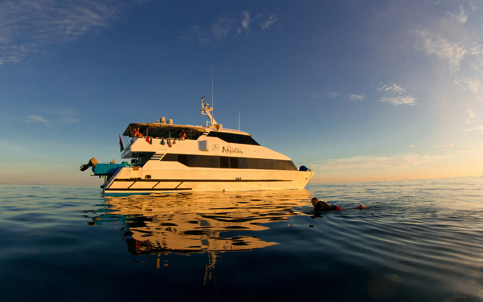 MV Addition surf charter boat cruising in the mentawai islands look for waves. 