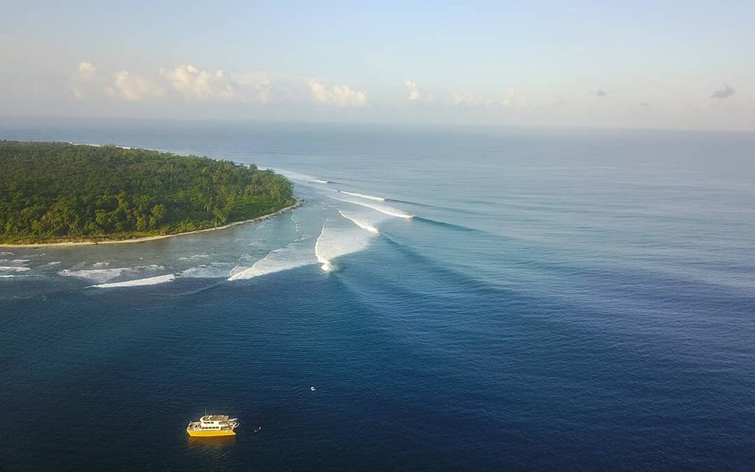 The Crystal Clear surf charter boat cruising in the Mentawai Islands while hunting for perfect waves and barrels